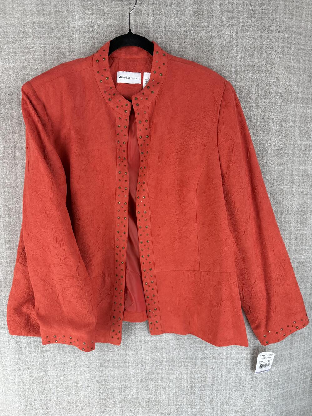 Alfred Dunner Jacket Womens 18 Orange Short Collared Lined Studded Microfiber